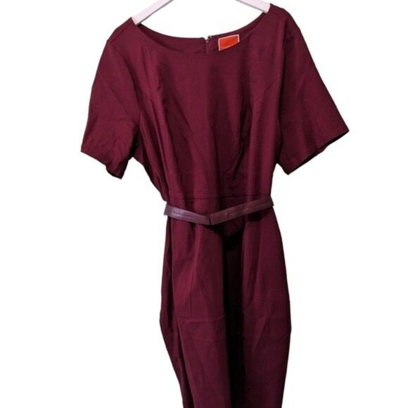 ModCloth "Ritzy Wishes" Retro Red Wine  Sheath Dress Belted Back Zip Stretch 3x - Picture 3 of 7